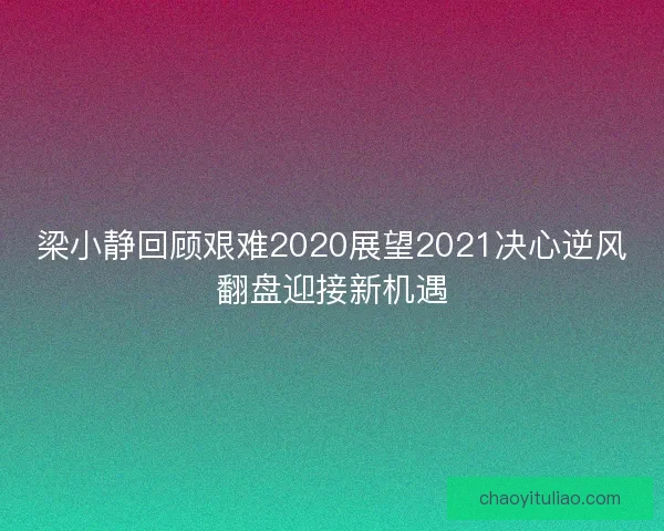 梁小静回顾艰难2020展望2021决心逆风翻盘迎接新机遇
